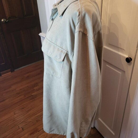 Men Tan Faux Suede Microfiber Button Up Basic Editions XL Western Streetwear - Picture 6 of 7